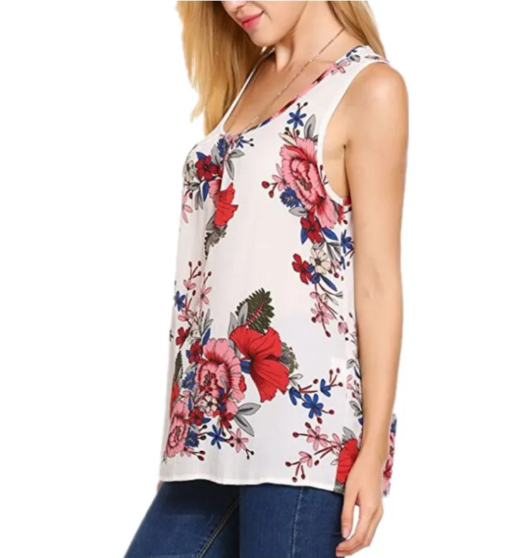 Sleeveless Round Neck Print Pullover Loose T-shirt