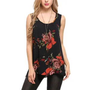 Sleeveless Round Neck Print Pullover Loose T-shirt