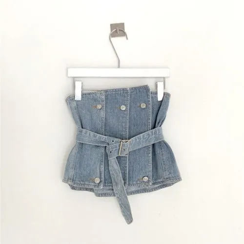 Strapless Denim Tank  Tube Top Tops With Belt