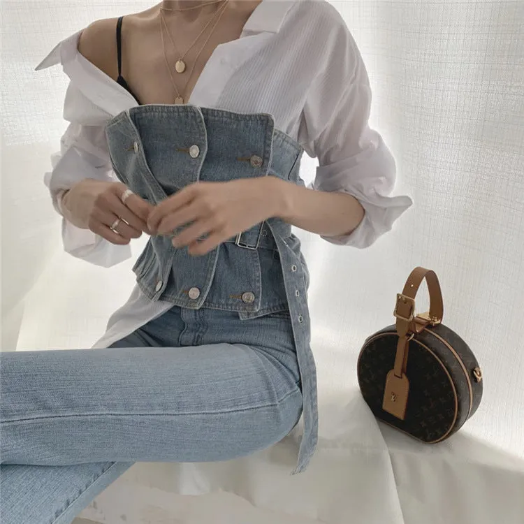 Strapless Denim Tank  Tube Top Tops With Belt