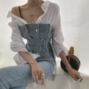 Strapless Denim Tank  Tube Top Tops With Belt