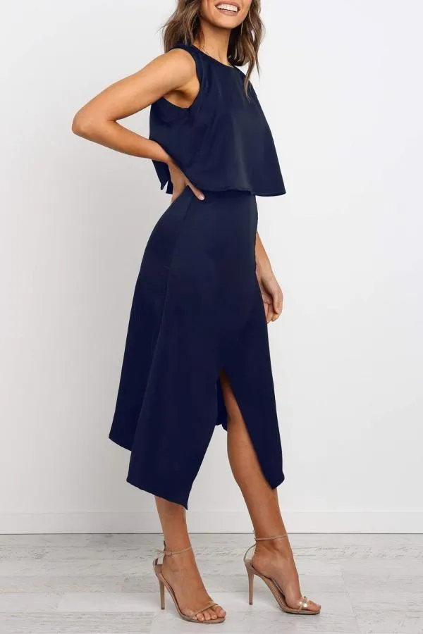 Stunncal Fashion O-Neck Open Two-Piece Dress