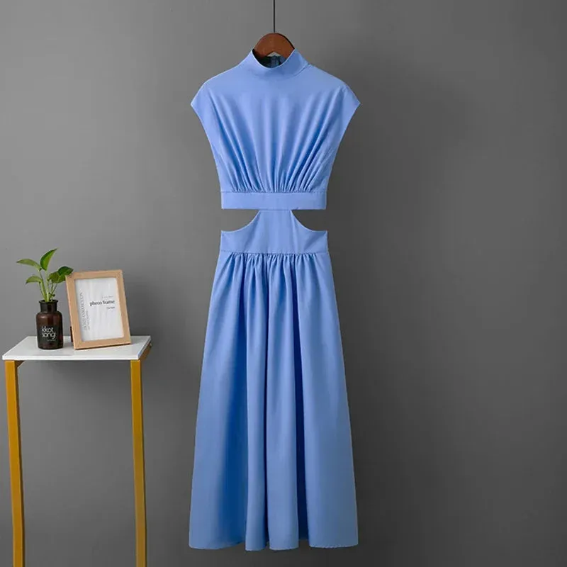 Summer Party Hollow Out Dress Fashion Sexy V-neck Waist Long Beach Dress Vintage A-Line Maxi Dress