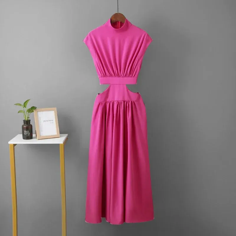 Summer Party Hollow Out Dress Fashion Sexy V-neck Waist Long Beach Dress Vintage A-Line Maxi Dress