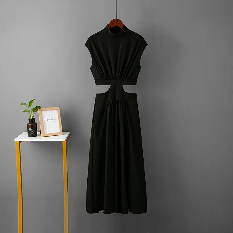 Summer Party Hollow Out Dress Fashion Sexy V-neck Waist Long Beach Dress Vintage A-Line Maxi Dress