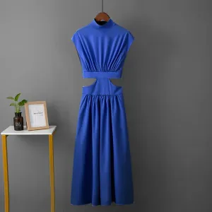 Summer Party Hollow Out Dress Fashion Sexy V-neck Waist Long Beach Dress Vintage A-Line Maxi Dress