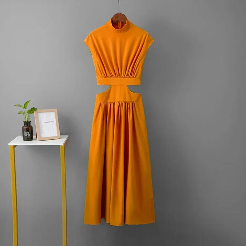 Summer Party Hollow Out Dress Fashion Sexy V-neck Waist Long Beach Dress Vintage A-Line Maxi Dress