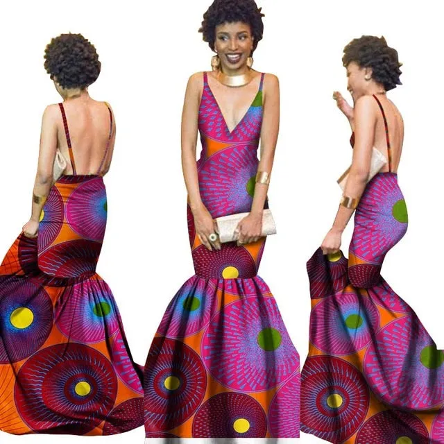 Summer Women  traditional  dresses Brand Custom Clothing Africa Wax Dashiki Slim Cut Sexy Dress