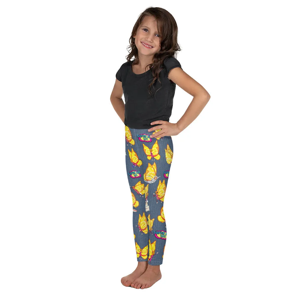 Super Kid Club Leggings! Featuring Super B! The Try, Try Butterfly multi character!