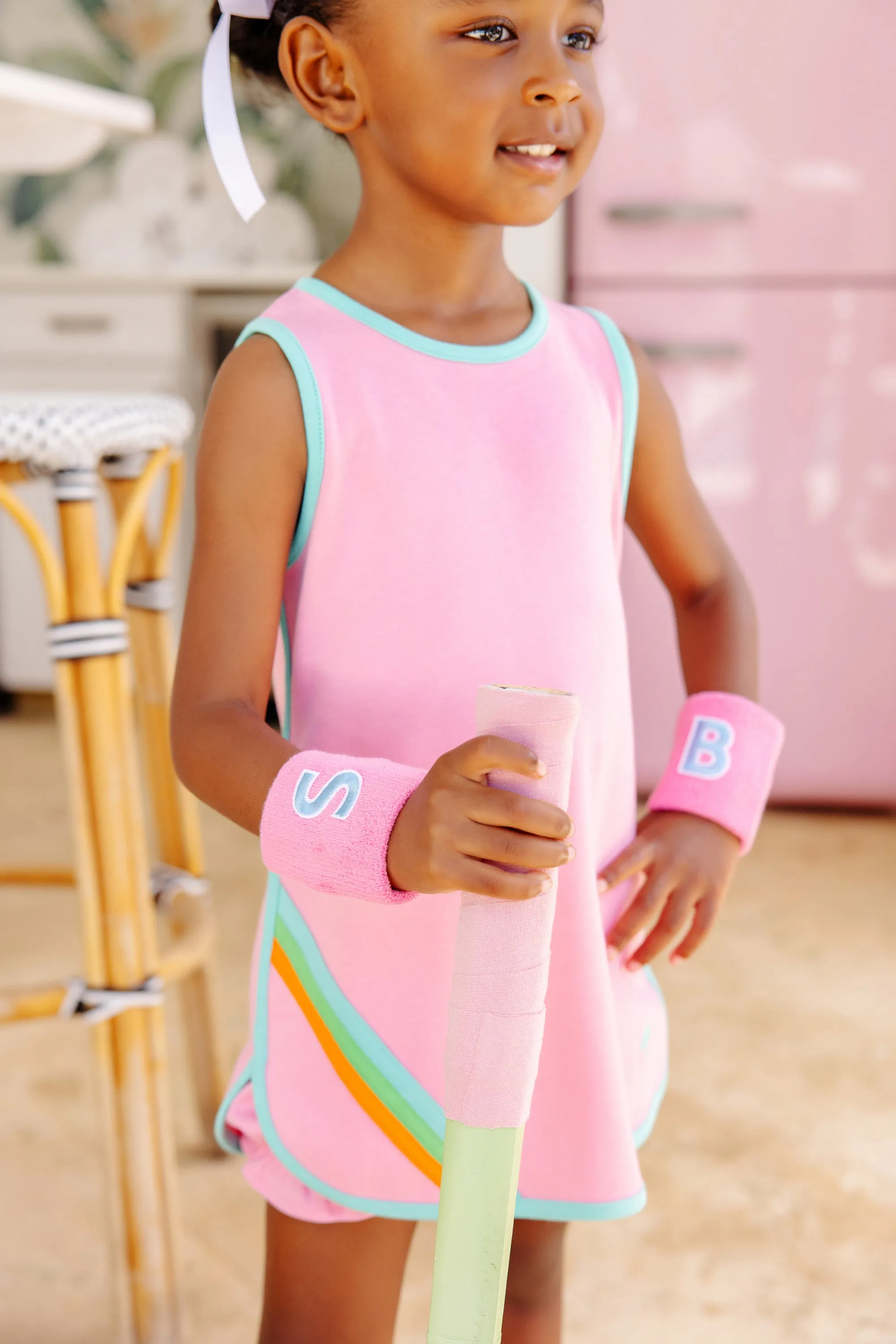 Taffy Tennis Dress - Hamptons Hot Pink with Turks Teal & Multicolor Stripe
