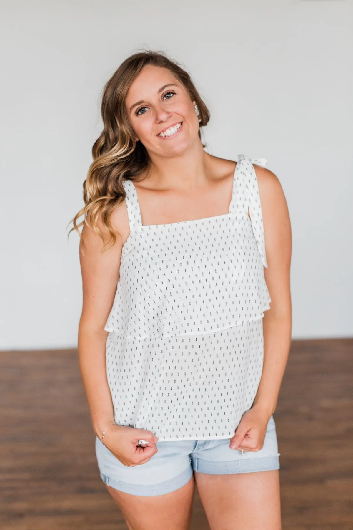 Take A Minute Tie Strap Tank Top- Off White
