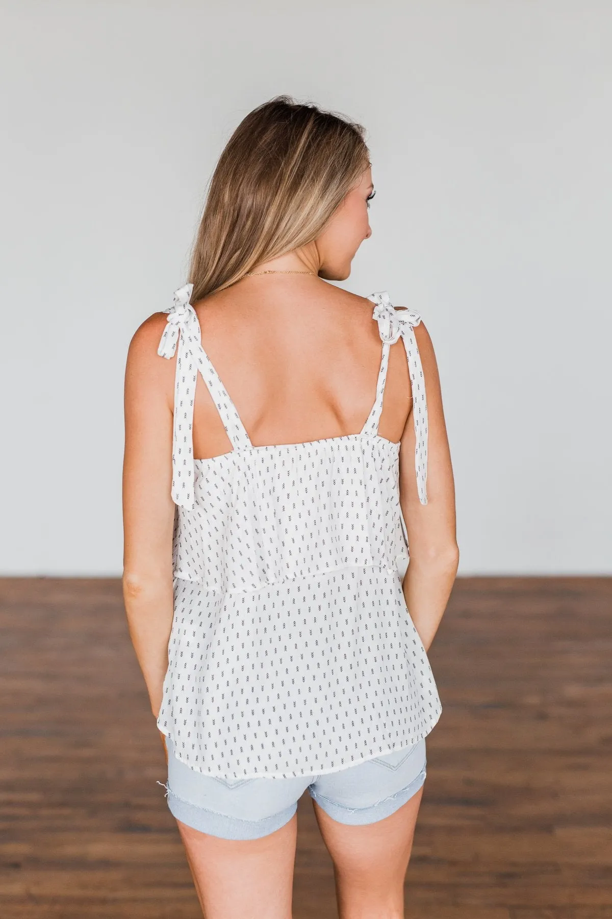 Take A Minute Tie Strap Tank Top- Off White