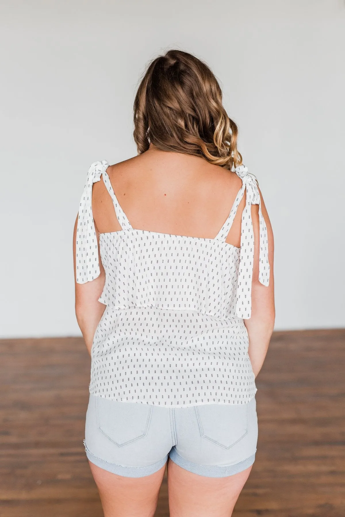 Take A Minute Tie Strap Tank Top- Off White