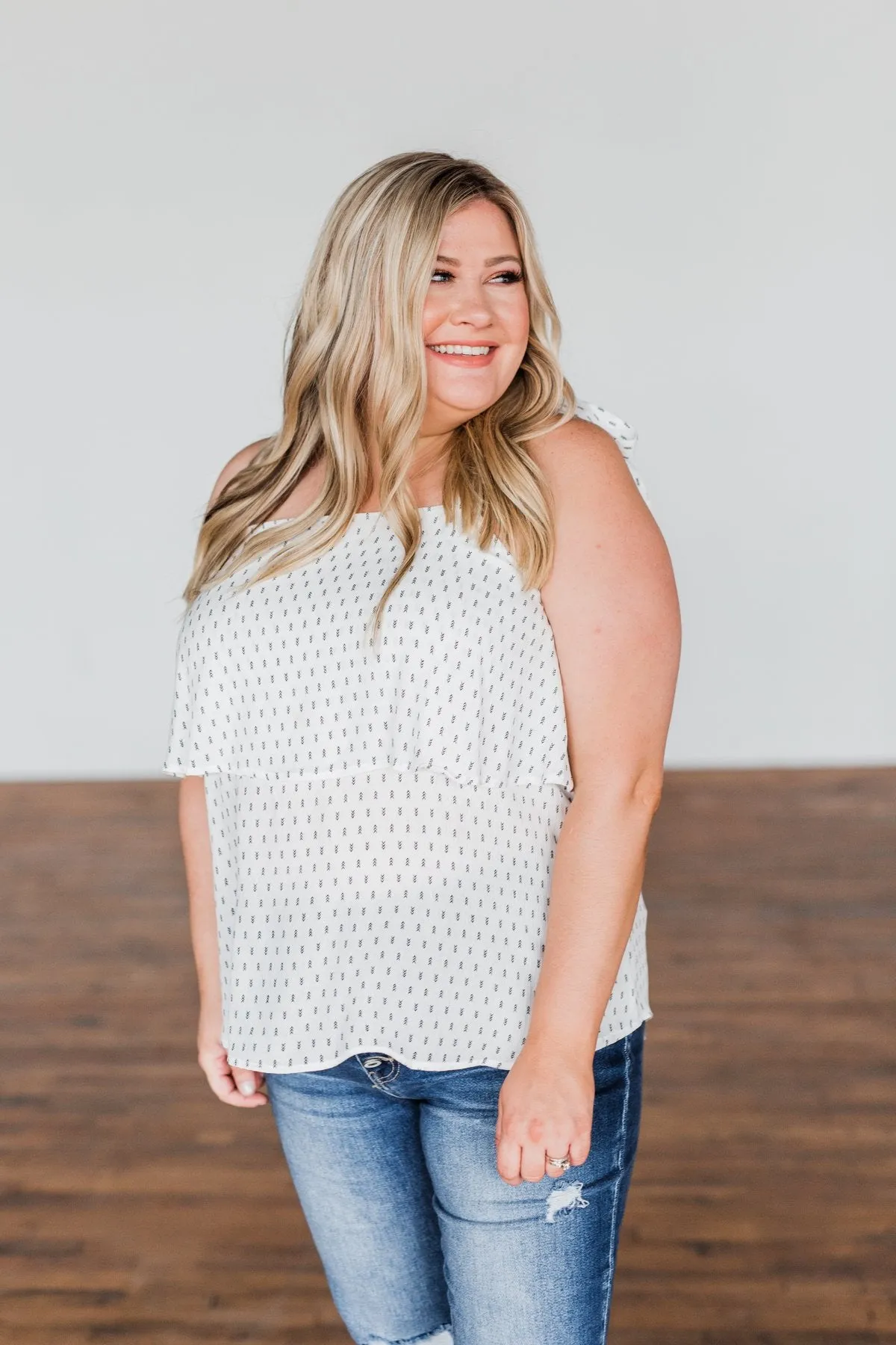 Take A Minute Tie Strap Tank Top- Off White