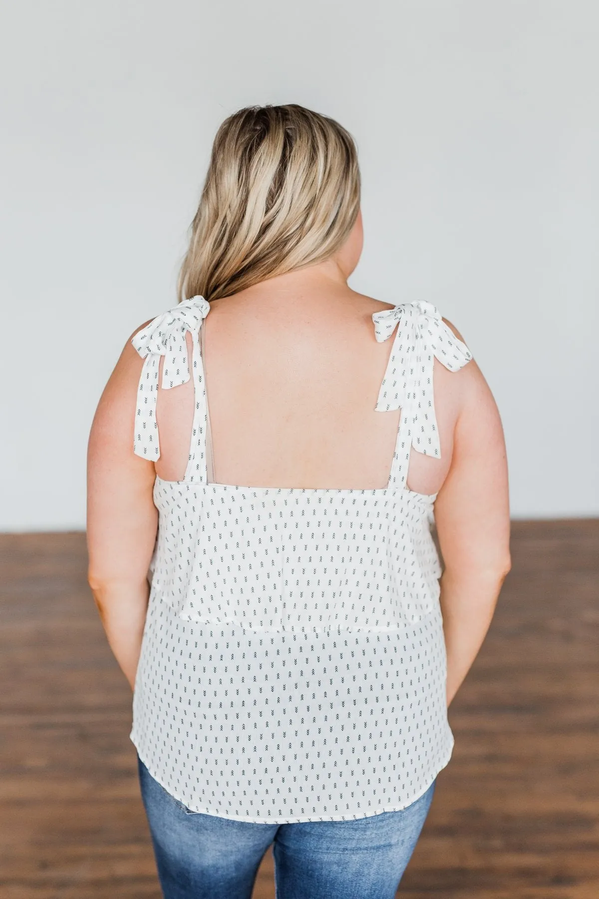 Take A Minute Tie Strap Tank Top- Off White