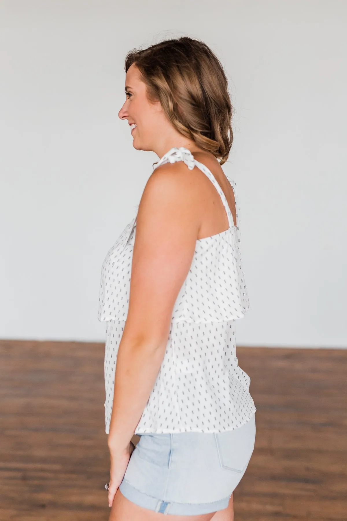 Take A Minute Tie Strap Tank Top- Off White