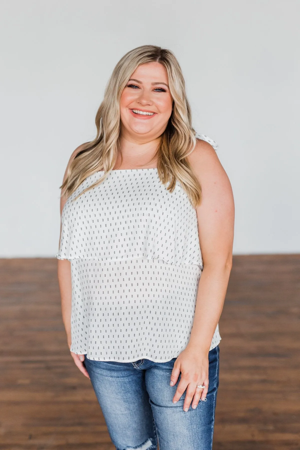 Take A Minute Tie Strap Tank Top- Off White