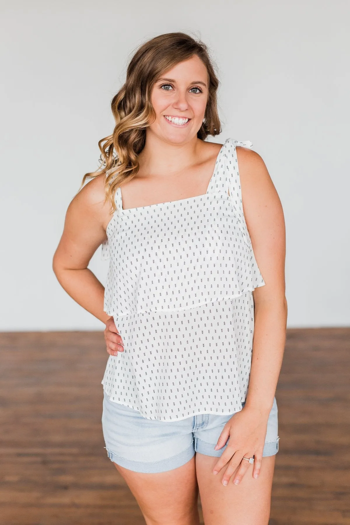 Take A Minute Tie Strap Tank Top- Off White
