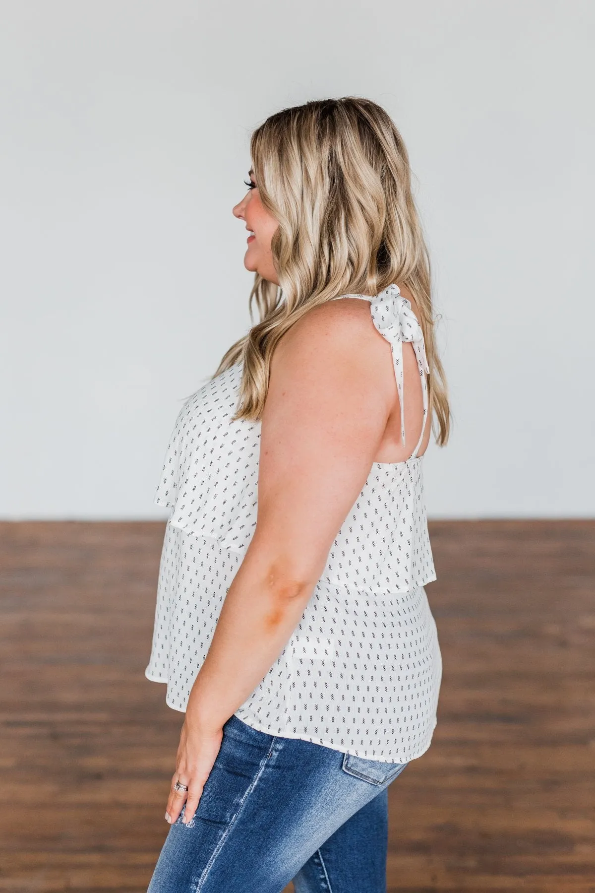 Take A Minute Tie Strap Tank Top- Off White