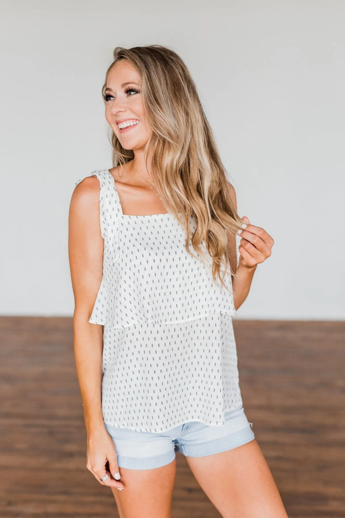 Take A Minute Tie Strap Tank Top- Off White