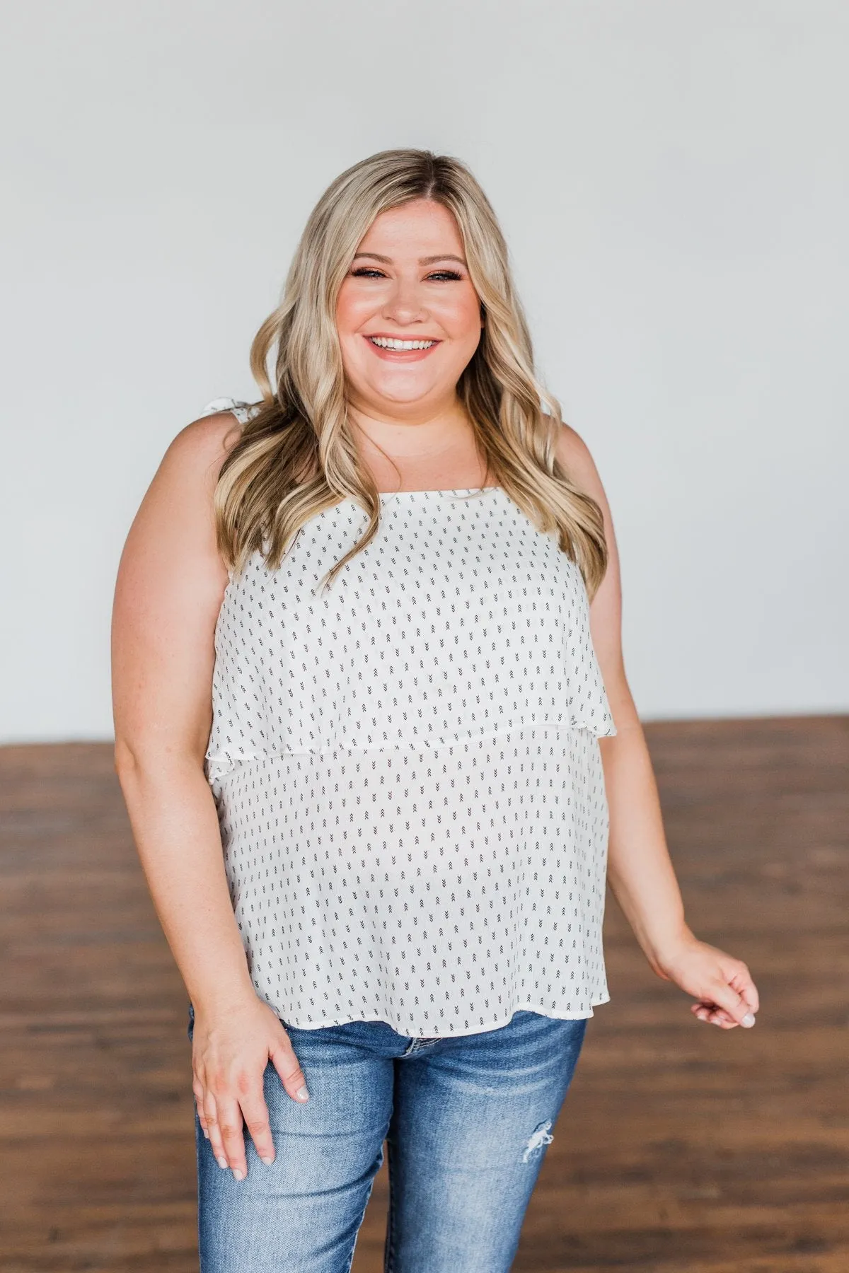 Take A Minute Tie Strap Tank Top- Off White