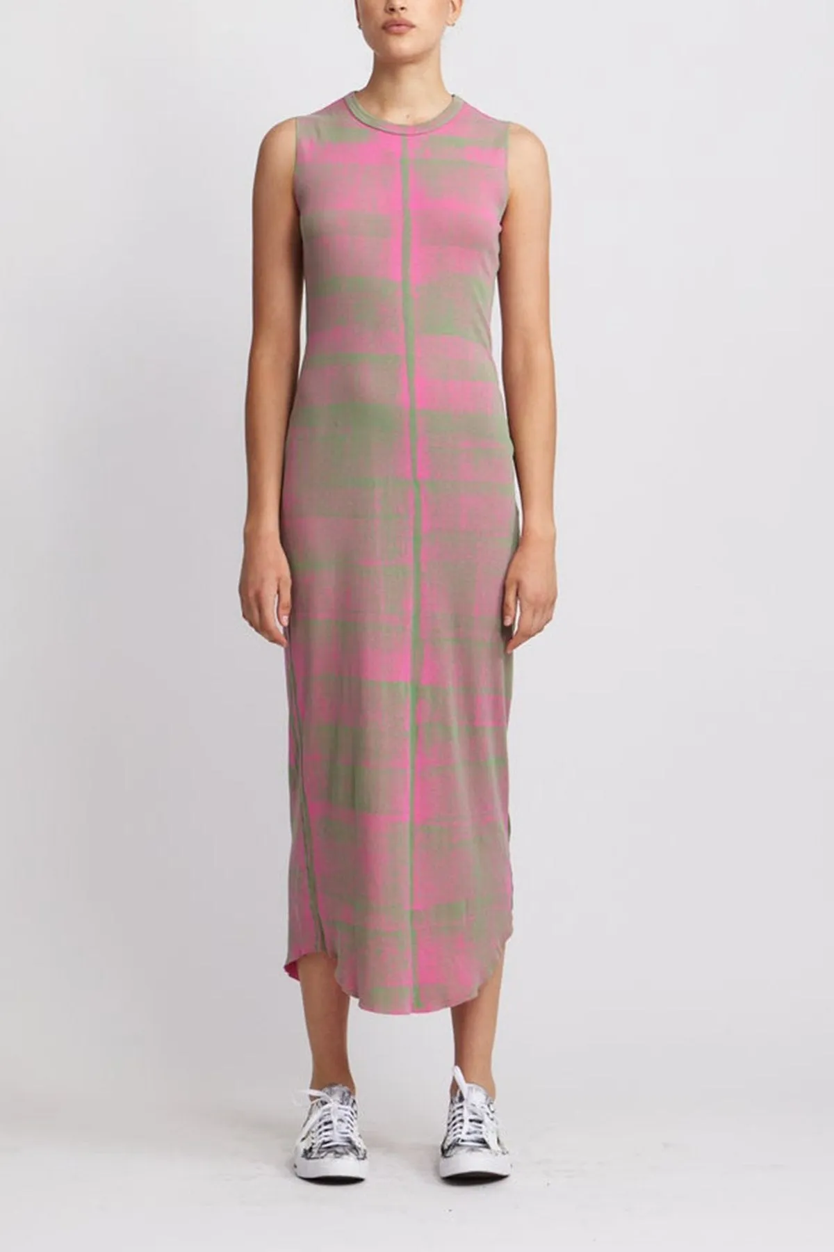 Tank Column Dress in Fuschia/Moss