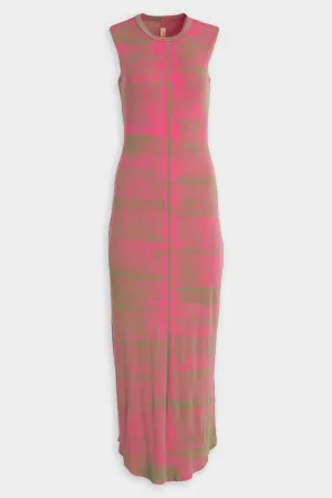 Tank Column Dress in Fuschia/Moss