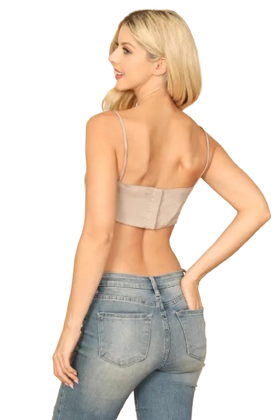 Taupe Spaghetti Strap Satiny Crop Top - Pack of 5
