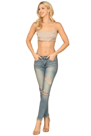 Taupe Spaghetti Strap Satiny Crop Top - Pack of 5