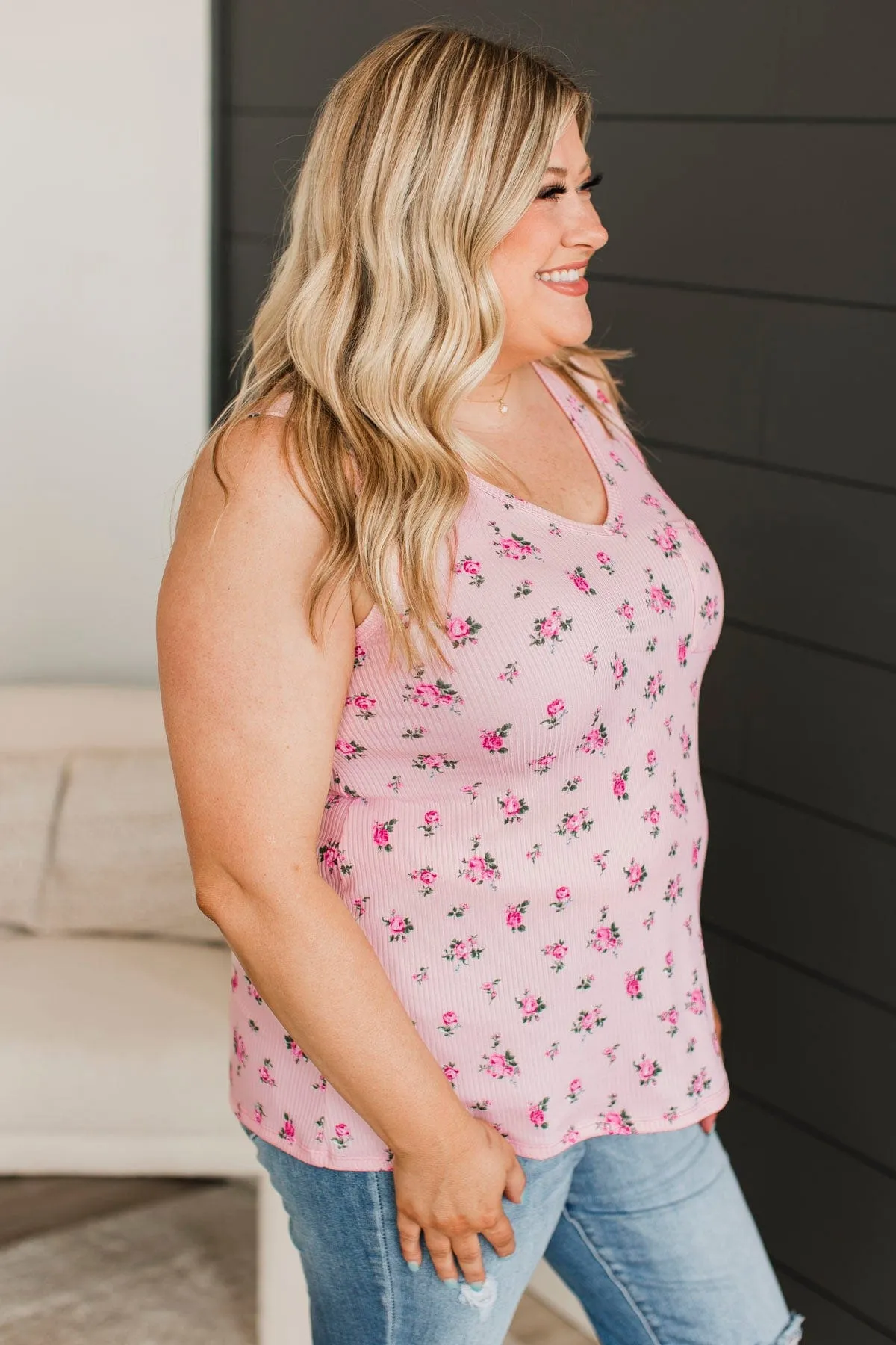 Tell Me You Care Floral Tank Top- Pink