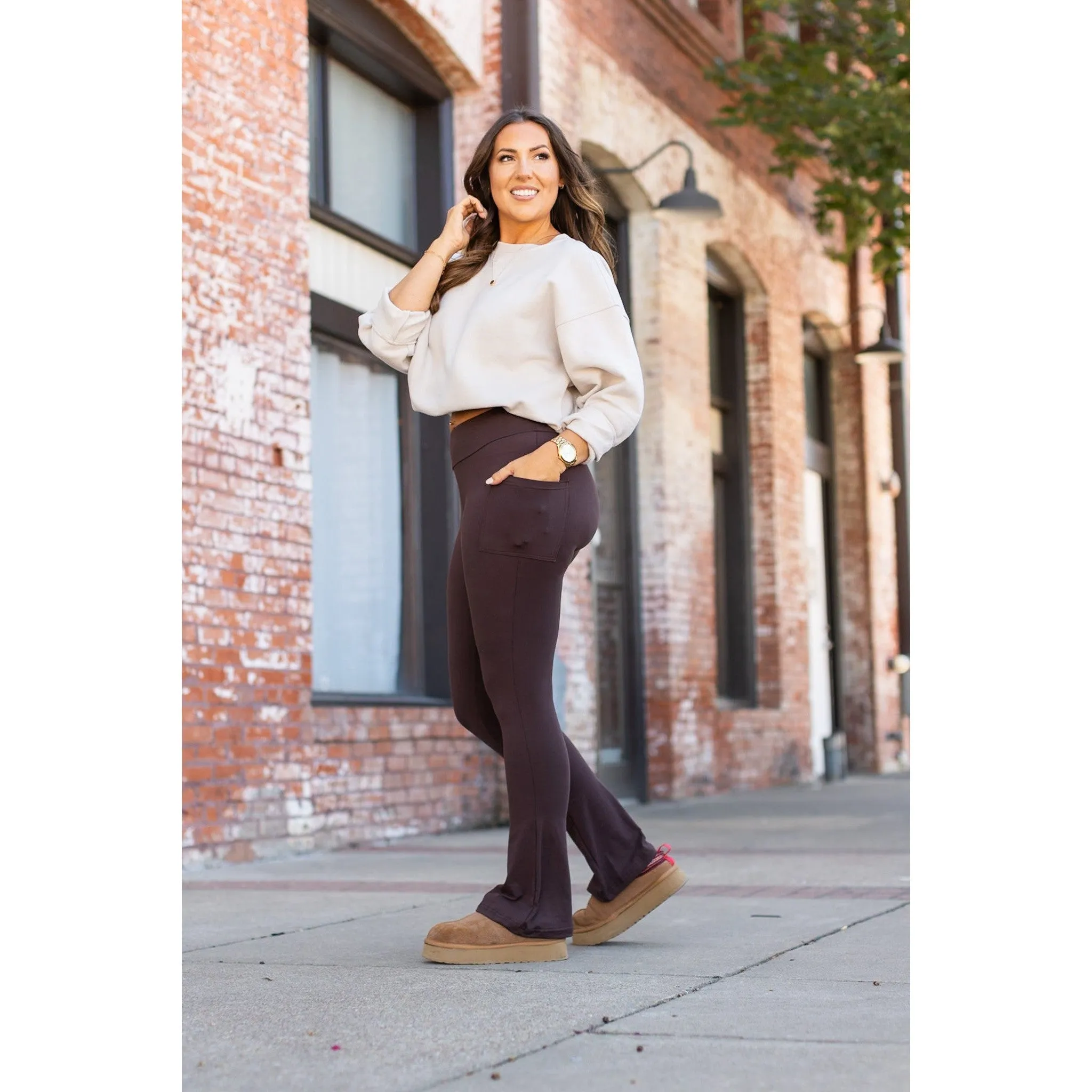 The Brandy - Brown Flare Leggings WITH POCKETS - Luxe Leggings
