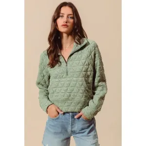 Triangle Quilted Zip Up Neck Top
