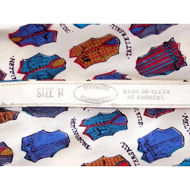 Vintage Cotton Dress Whimsical Vest Print Shirtwaist Style 1960s 39-28-Free