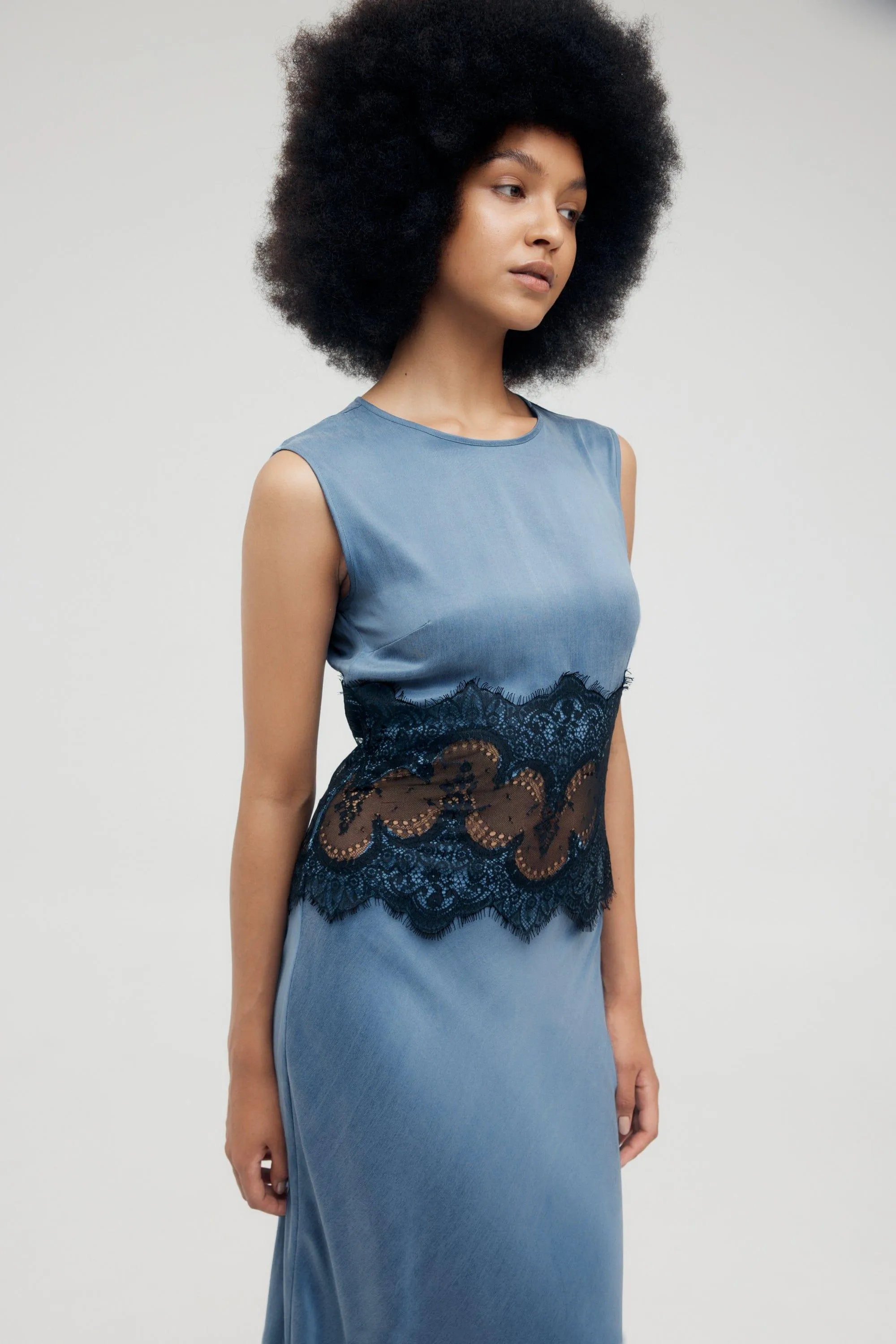 VISIONS LACE TRIM TANK DRESS | SAPPHIRE