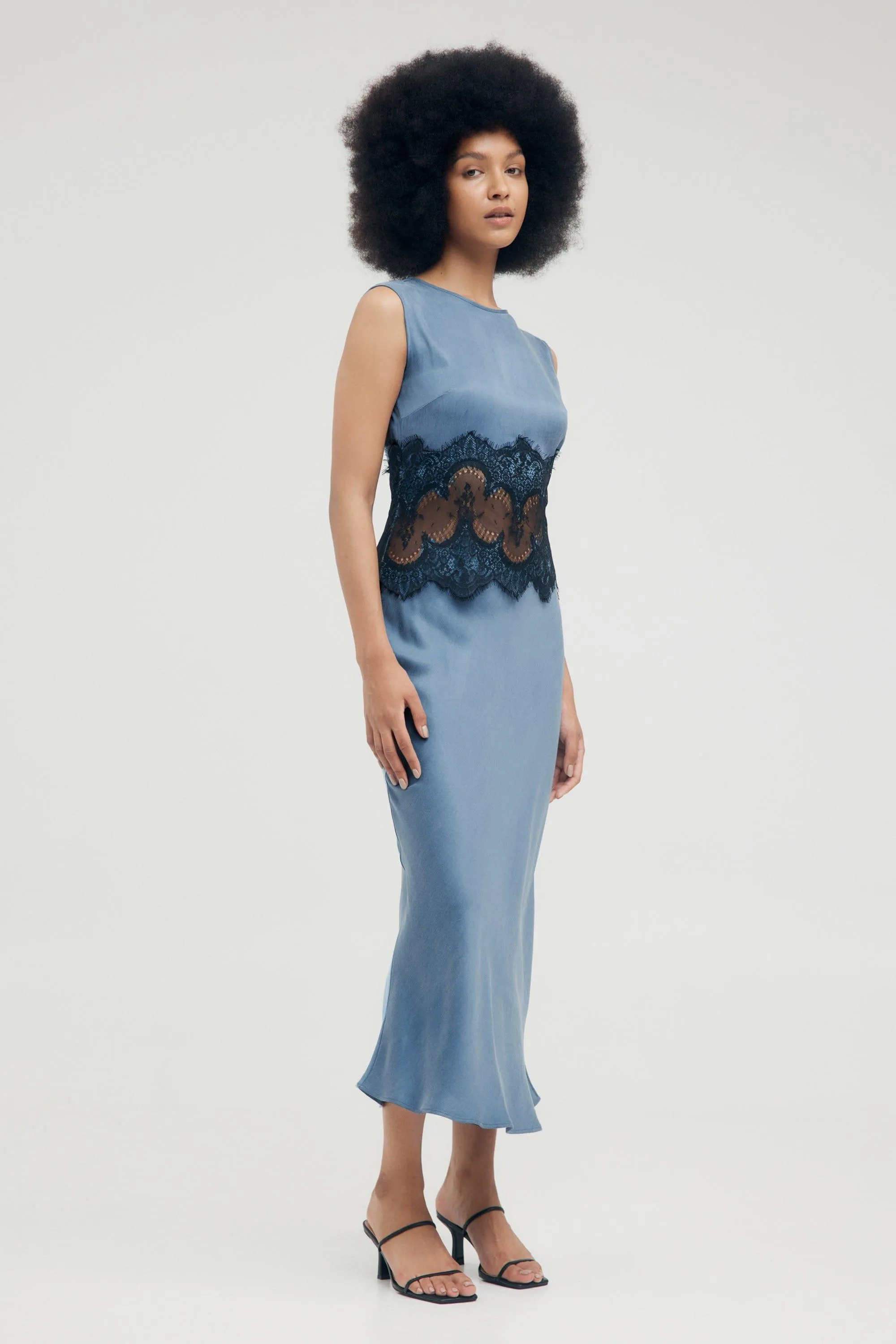VISIONS LACE TRIM TANK DRESS | SAPPHIRE