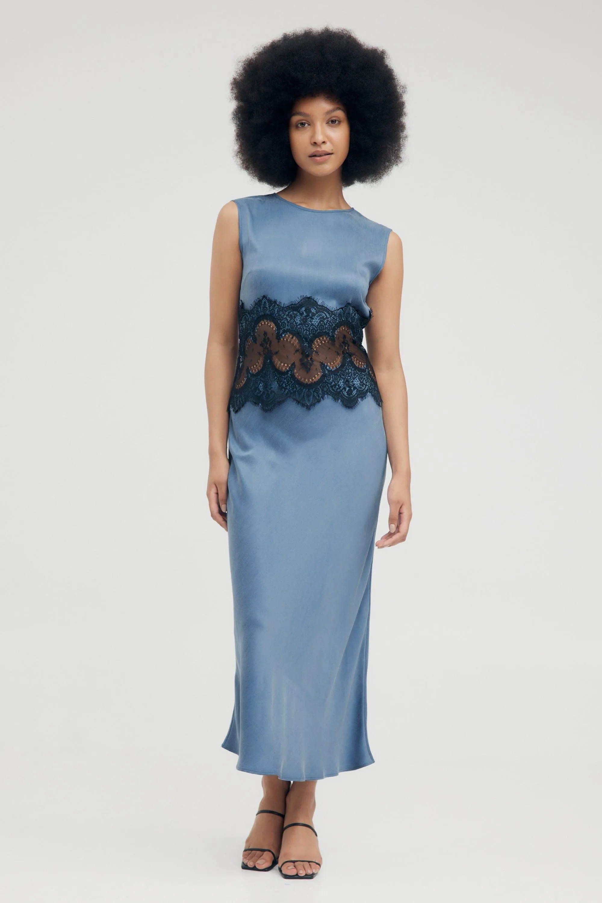 VISIONS LACE TRIM TANK DRESS | SAPPHIRE