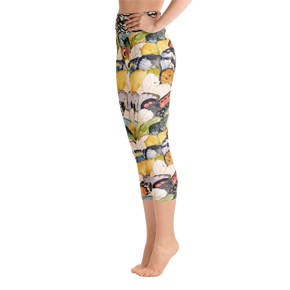 Watercolor Butterflies - Yoga Capri Leggings