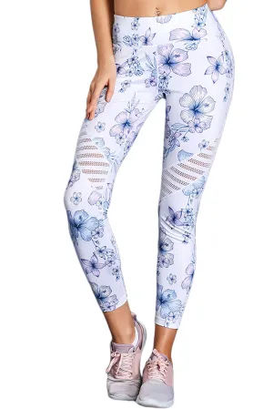 White Cutout Insert Floral Yoga Leggings