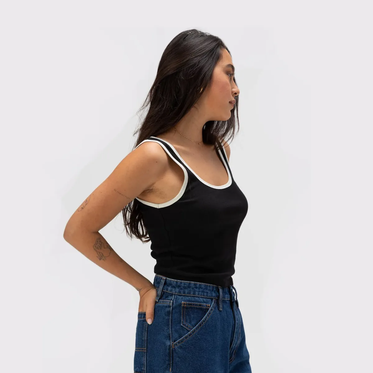 Womens Ringer Organic A-Tank - Black