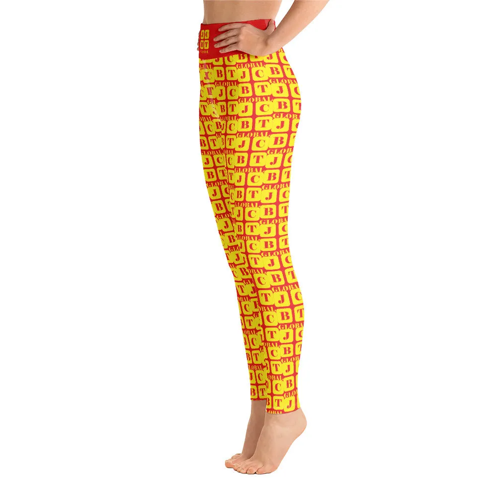 Yoga Leggings "2021-0261 Red (Yellow Logo)"