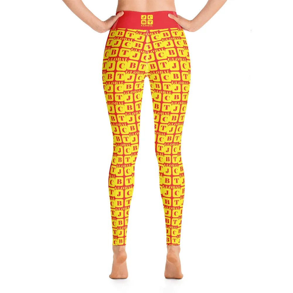 Yoga Leggings "2021-0261 Red (Yellow Logo)"