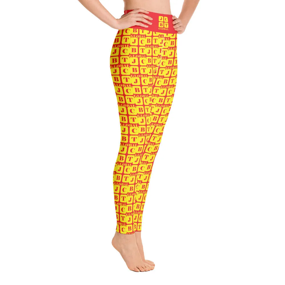 Yoga Leggings "2021-0261 Red (Yellow Logo)"