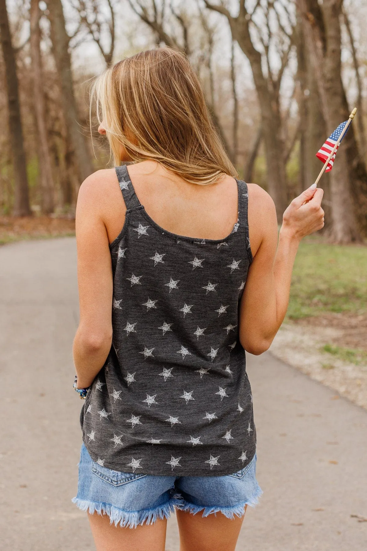 Young And Free Button Tank- Charcoal