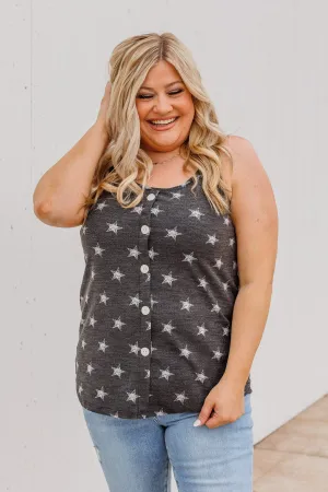 Young And Free Button Tank- Charcoal