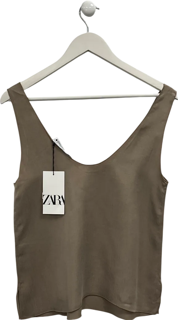ZARA Beige Slub Tank Top UK XS